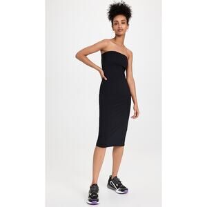 Bandier Le Ore Black Strapless Square Neck Tube Knee Length Midi Bodycon Dress M